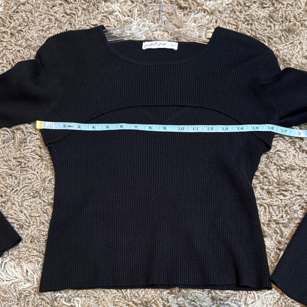 Petal & Pup Black Cutout Rib Knit Long Sleeve Top size Large - Picture 9 of 13